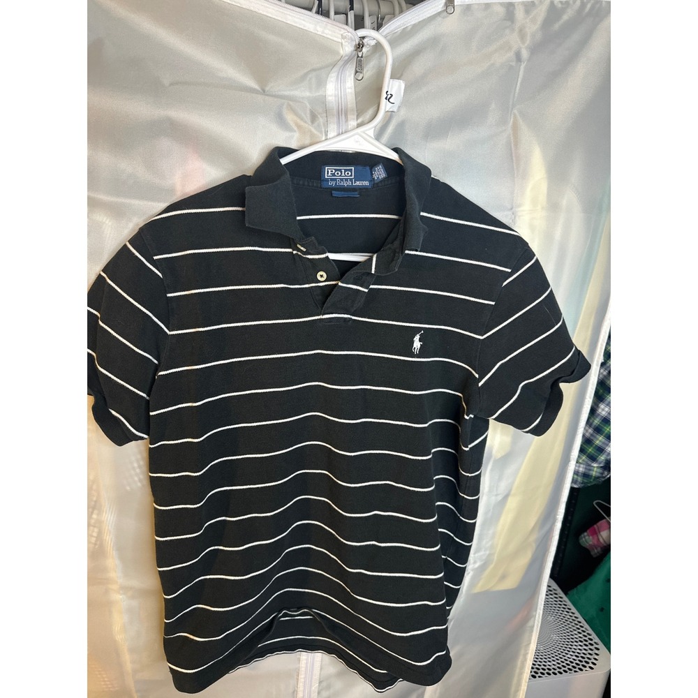 Polo Ralph Lauren Mens Custom Fit Striped Polo Shirt Black White Large
